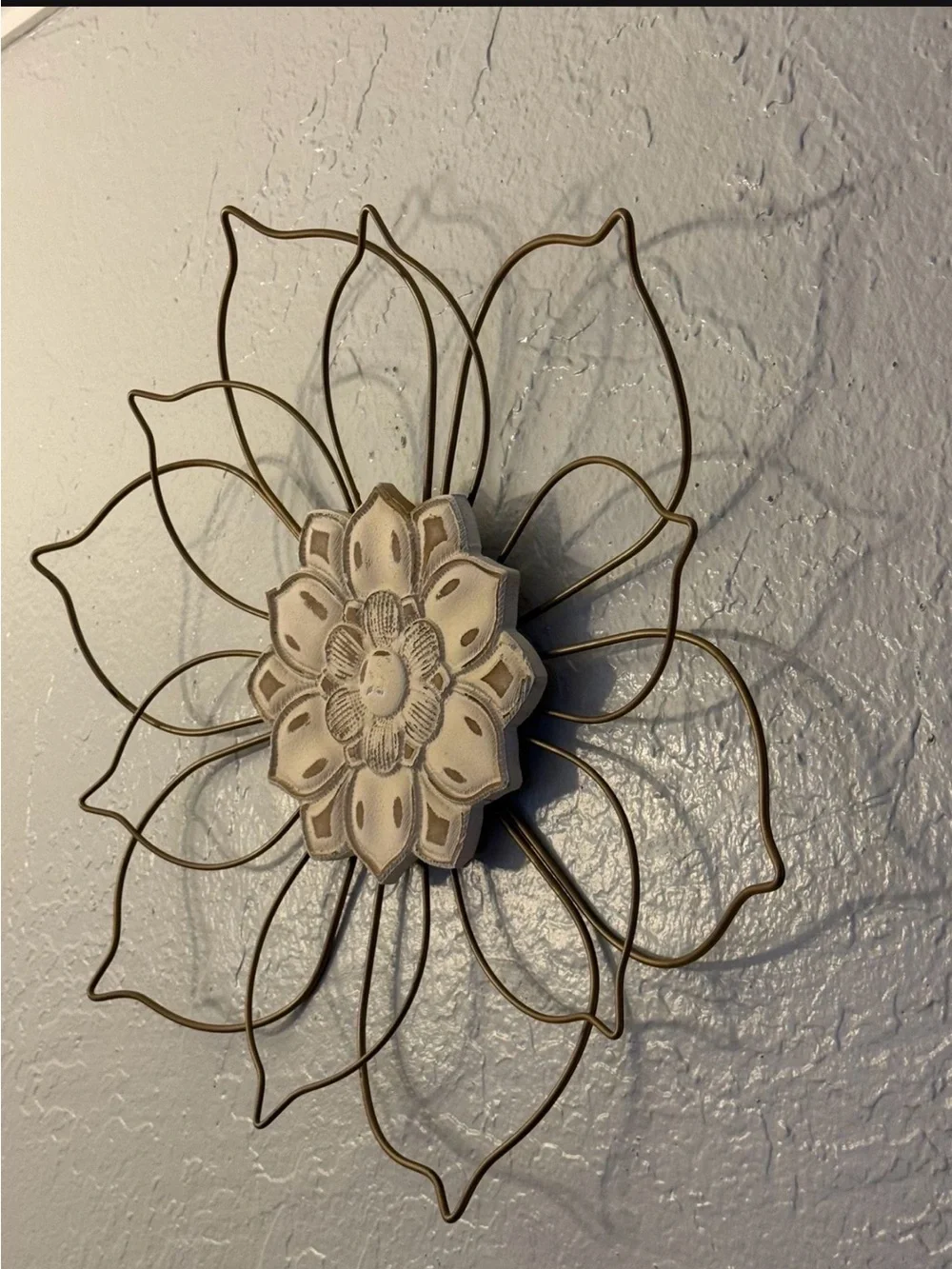 Bohemian Distressed Wood and Iron Wire Framed Floral Wall Art Decor